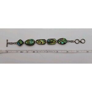 Vintage 8" Sterling Silver Abalone Shell Link Segment Toggle Bracelet "LUC"